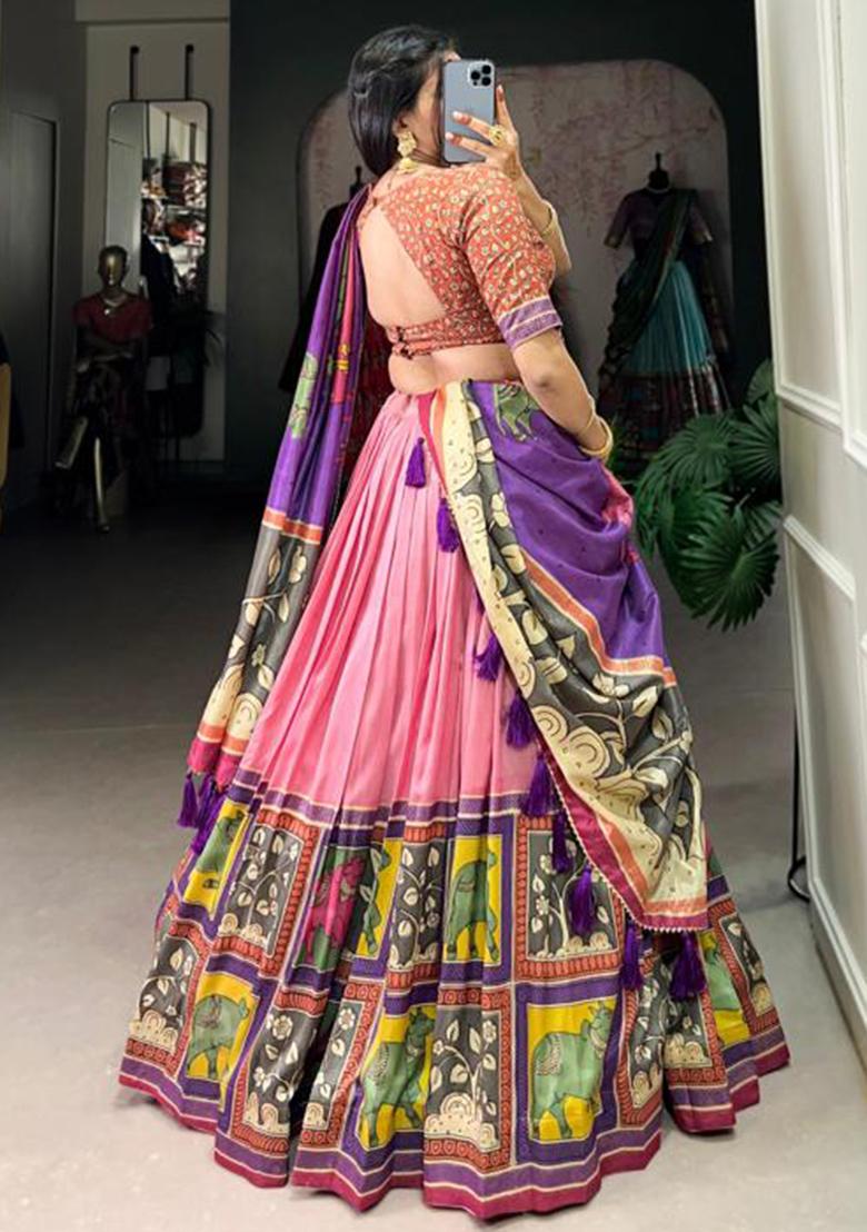 Multicolor Embroidered Silk Lehenga Set