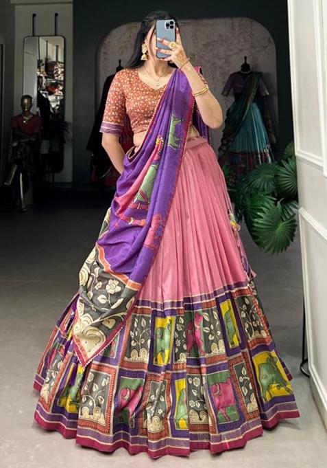 Multicolor Embroidered Silk Lehenga Set