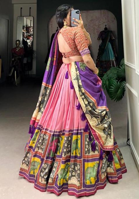 Multicolor Embroidered Silk Lehenga Set