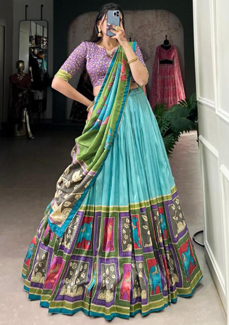 Multicolor Embroidered Silk Lehenga Set