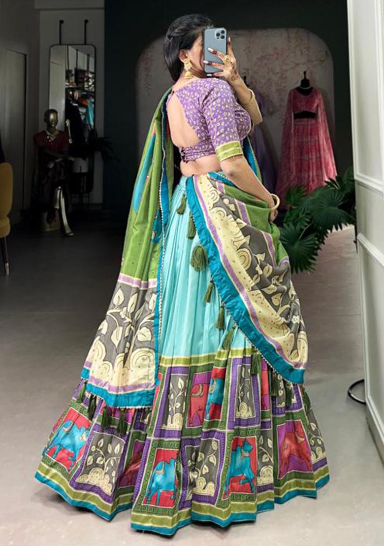 Multicolor Embroidered Silk Lehenga Set