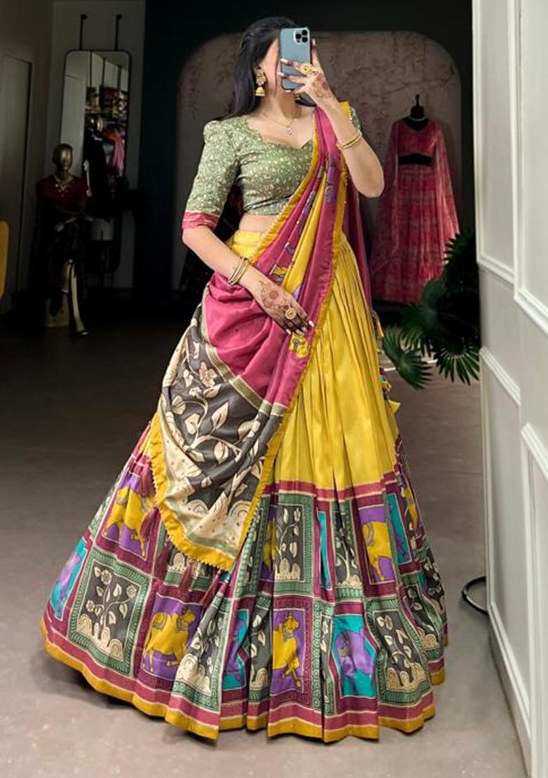 Multicolor Embroidered Silk Lehenga Set
