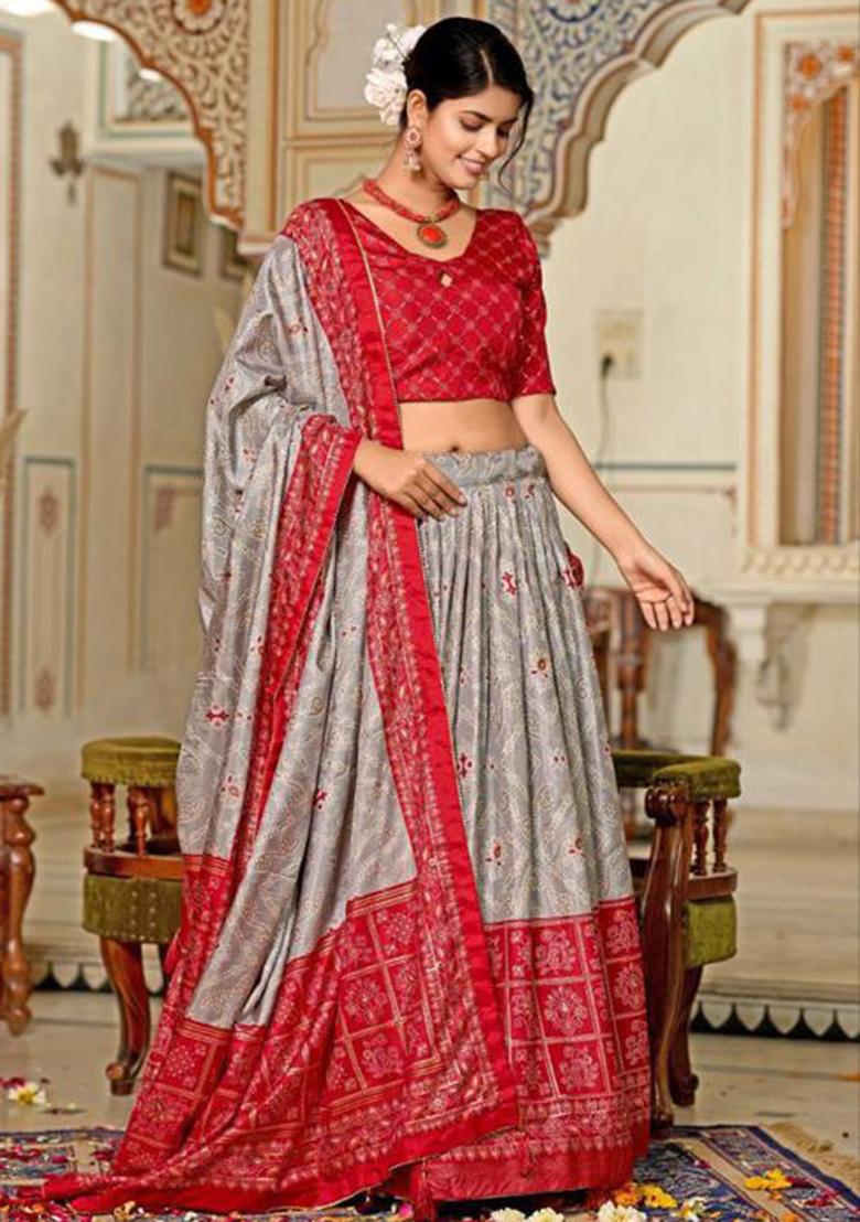 Multicolor Embroidered Silk Lehenga Set