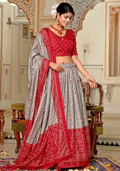 Multicolor Embroidered Silk Lehenga Set