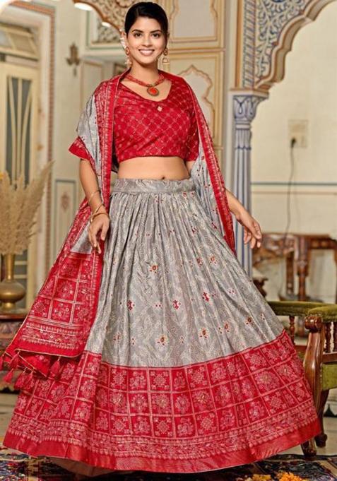 Multicolor Embroidered Silk Lehenga Set