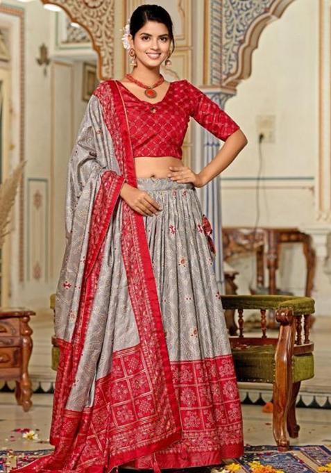 Multicolor Embroidered Silk Lehenga Set
