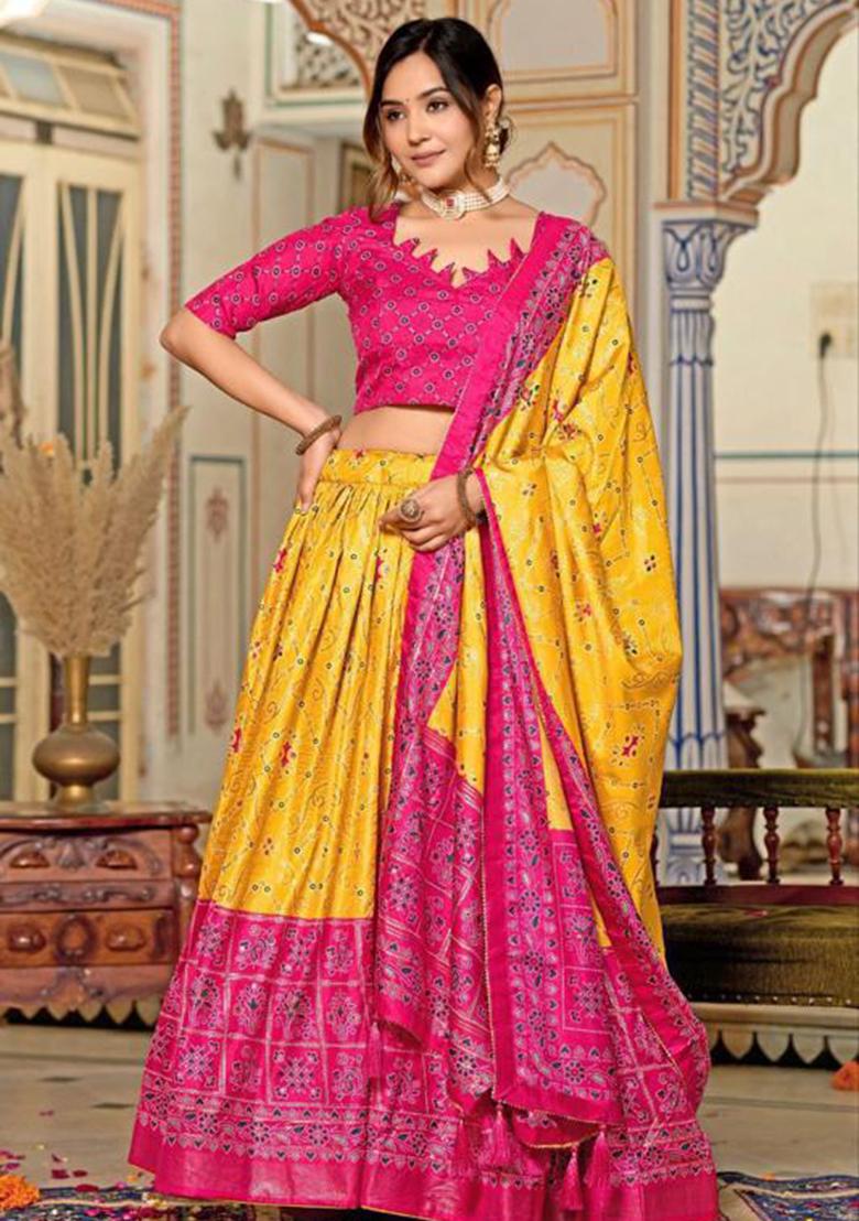 Multicolor Embroidered Silk Lehenga Set
