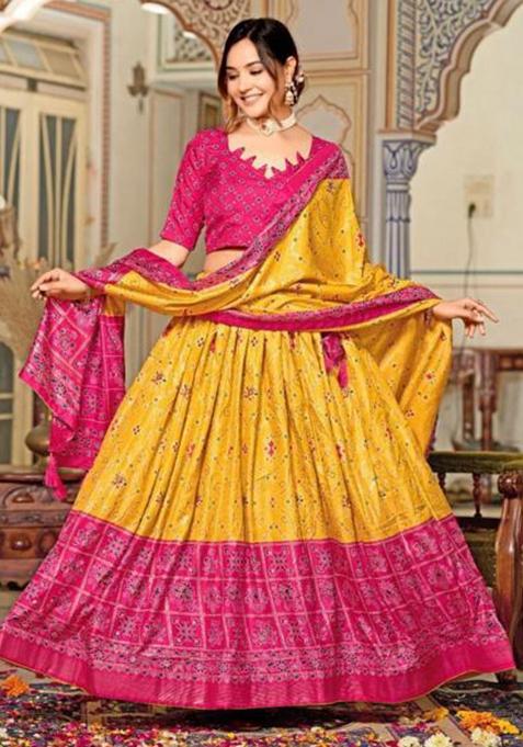 Multicolor Embroidered Silk Lehenga Set