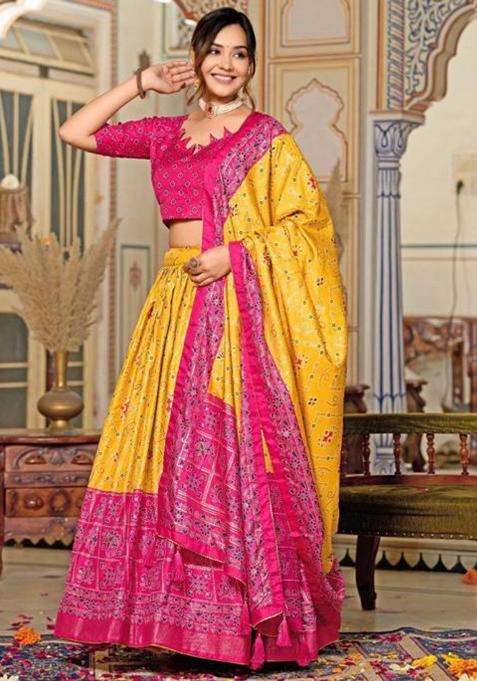 Multicolor Embroidered Silk Lehenga Set