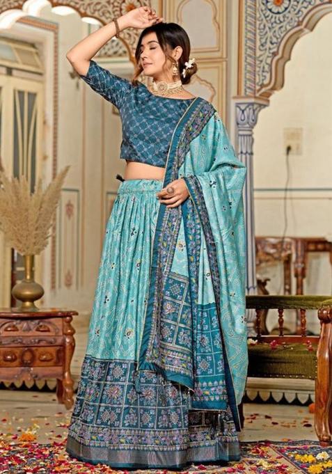 Multicolor Embroidered Silk Lehenga Set