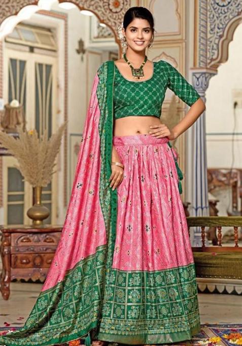 Multicolor Embroidered Silk Lehenga Set