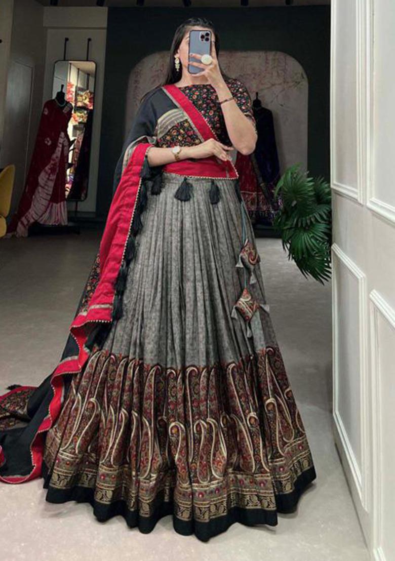 Multicolor Embroidered Silk Lehenga Set
