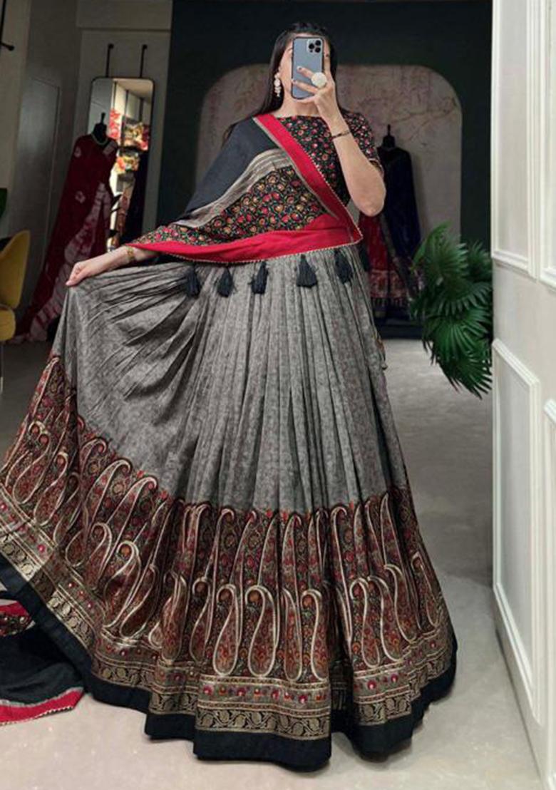 Multicolor Embroidered Silk Lehenga Set