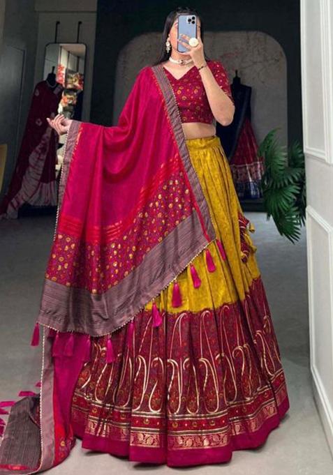 Multicolor Embroidered Silk Lehenga Set