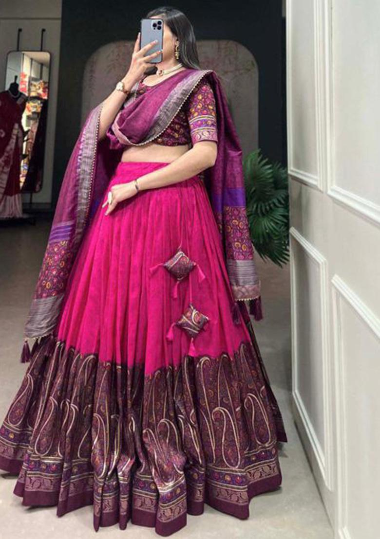 Multicolor Embroidered Silk Lehenga Set