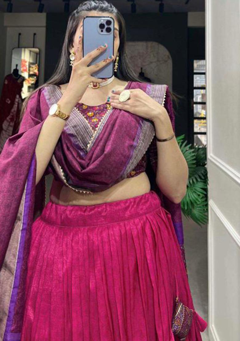 Multicolor Embroidered Silk Lehenga Set