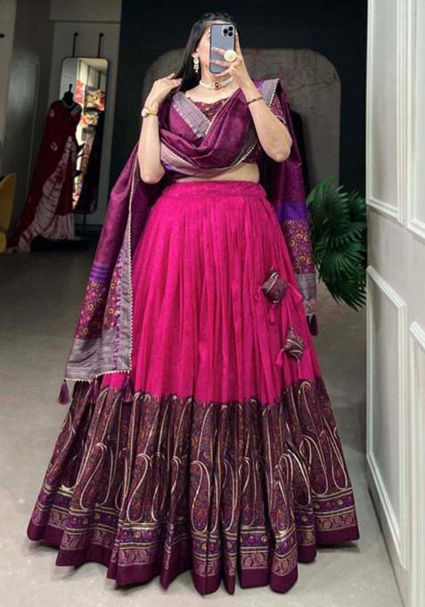Multicolor Embroidered Silk Lehenga Set