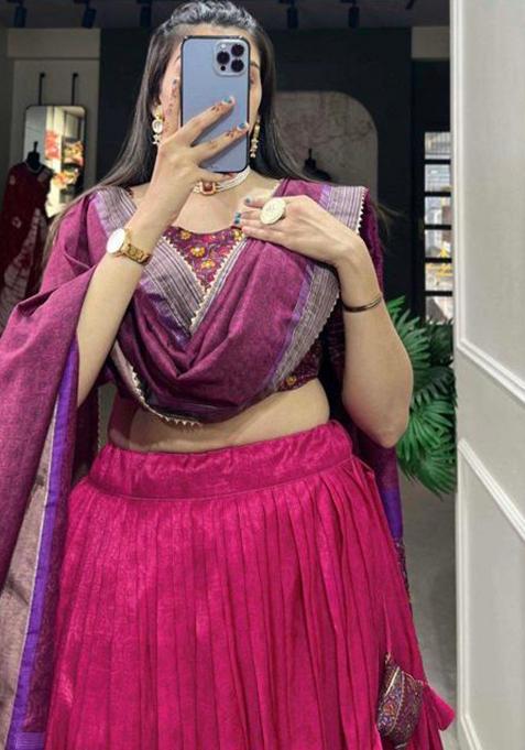 Multicolor Embroidered Silk Lehenga Set