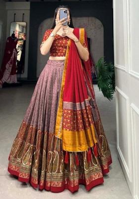 Multicolor Embroidered Silk Lehenga Set