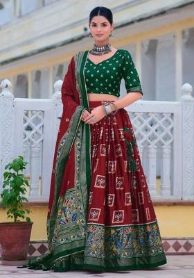 Multicolor Embroidered Silk Lehenga Set