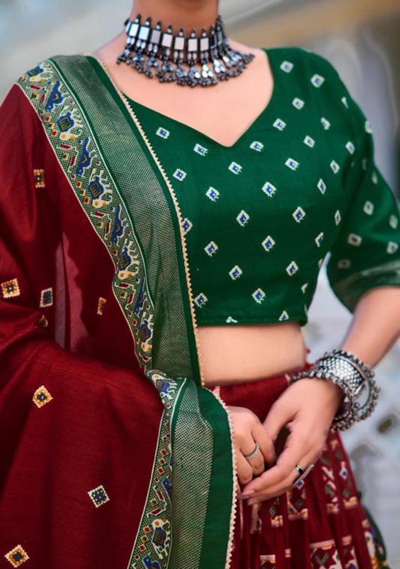 Multicolor Embroidered Silk Lehenga Set