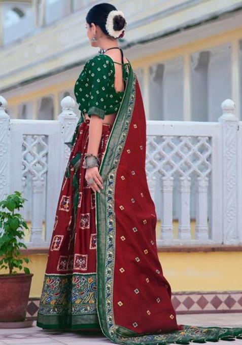 Multicolor Embroidered Silk Lehenga Set