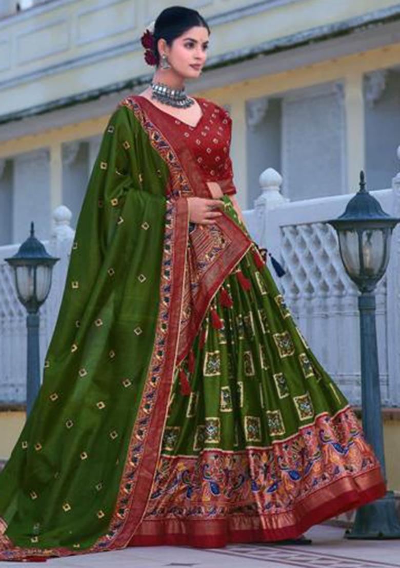 Multicolor Embroidered Silk Lehenga Set