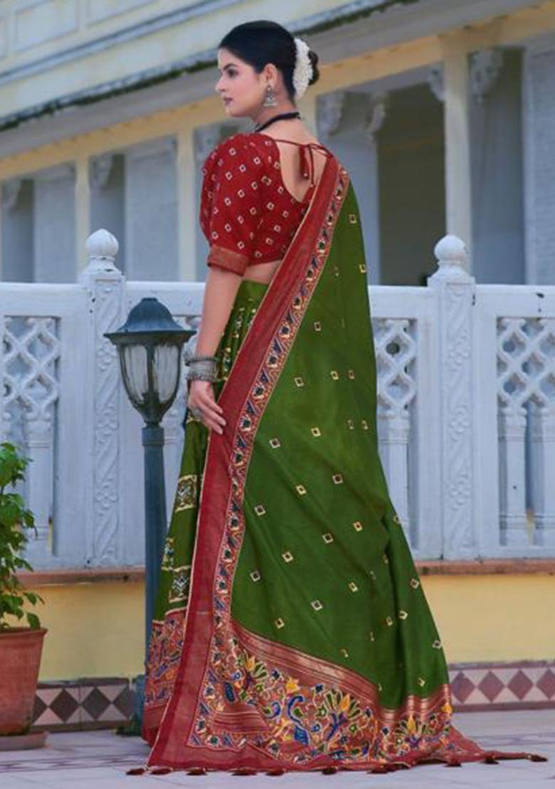 Multicolor Embroidered Silk Lehenga Set