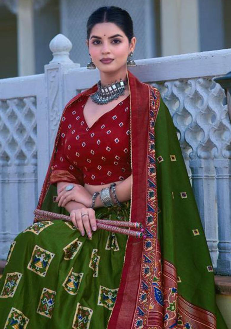 Multicolor Embroidered Silk Lehenga Set