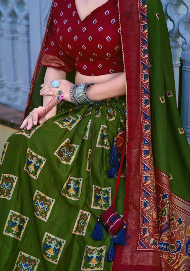 Multicolor Embroidered Silk Lehenga Set
