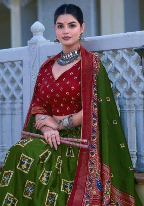 Multicolor Embroidered Silk Lehenga Set