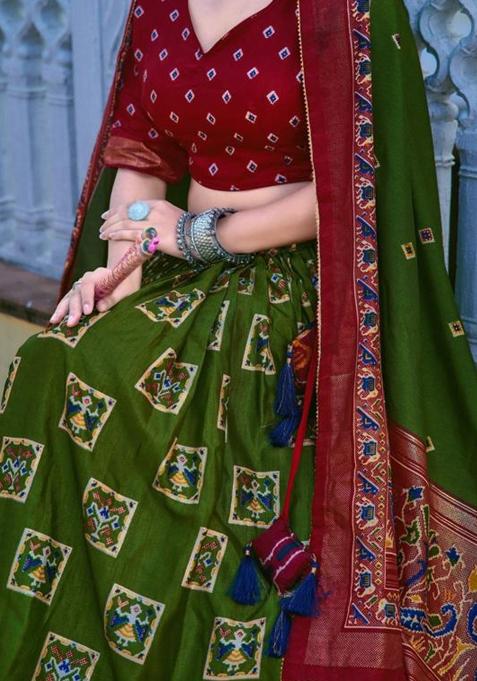 Multicolor Embroidered Silk Lehenga Set