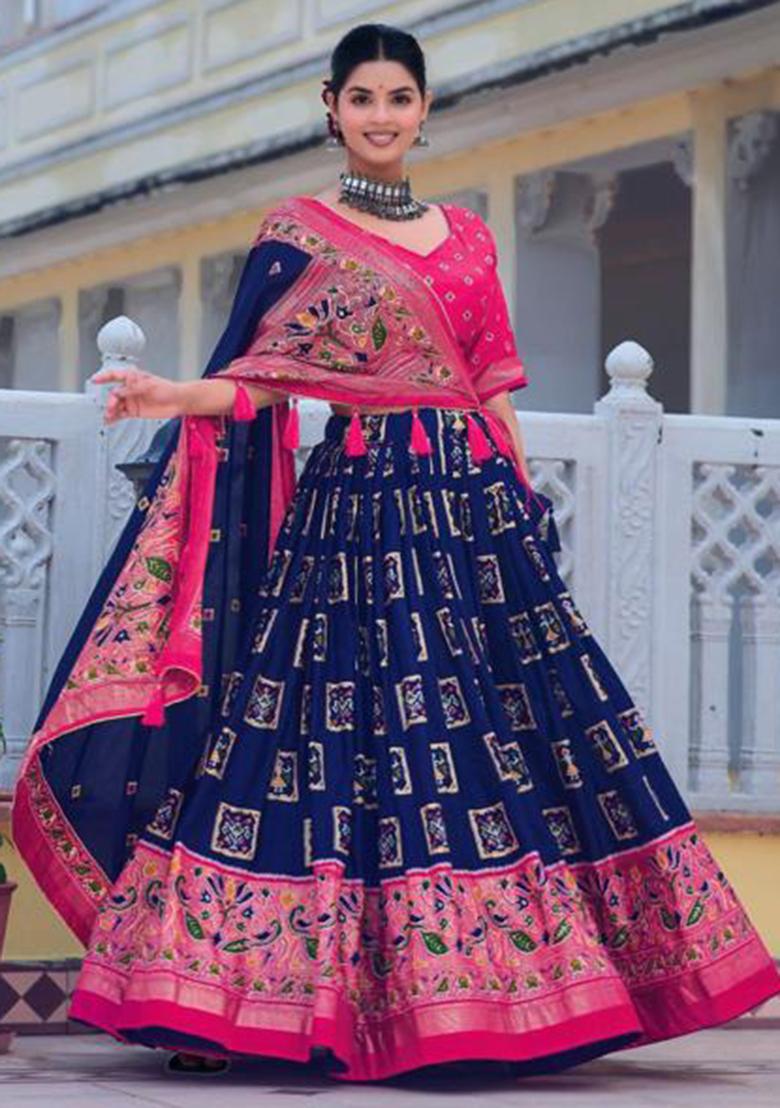 Multicolor Embroidered Silk Lehenga Set