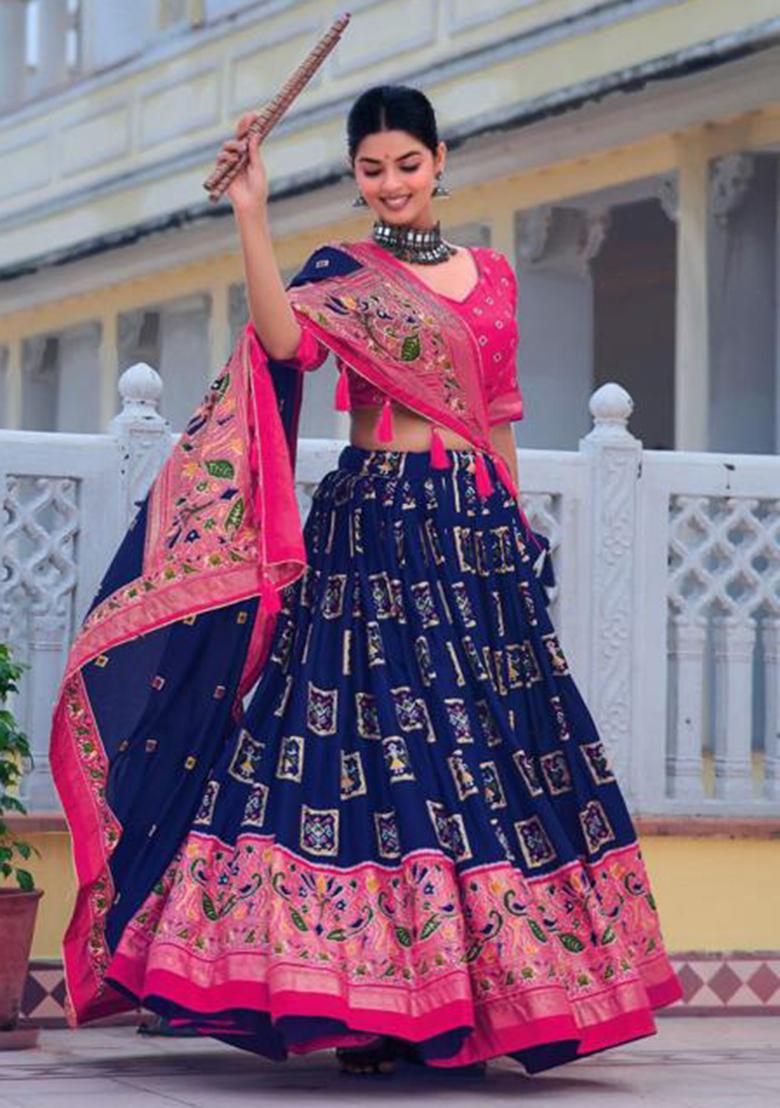 Multicolor Embroidered Silk Lehenga Set