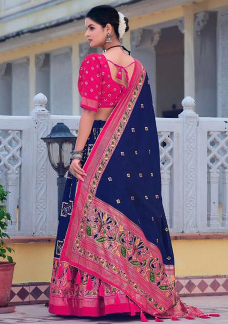 Multicolor Embroidered Silk Lehenga Set