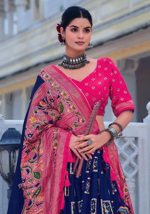 Multicolor Embroidered Silk Lehenga Set