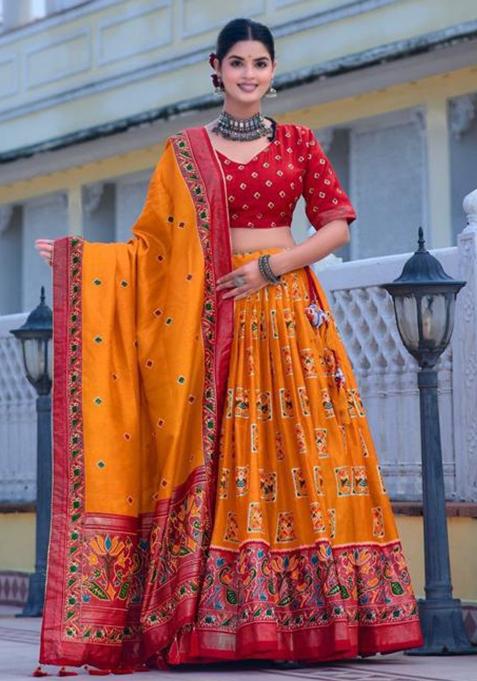 Multicolor Embroidered Silk Lehenga Set