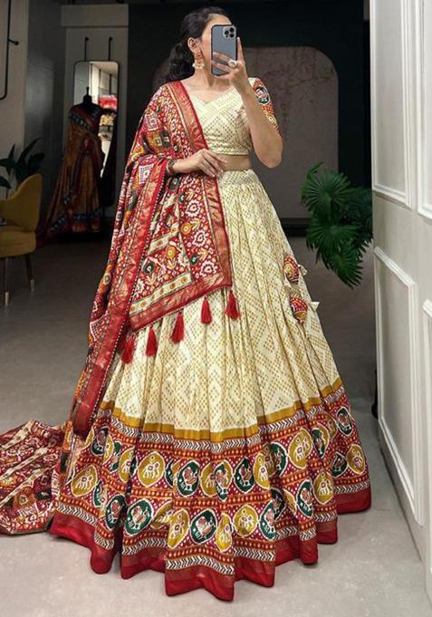 Multicolor Embroidered Silk Lehenga Set