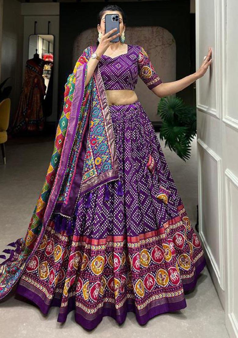 Multicolor Embroidered Silk Lehenga Set