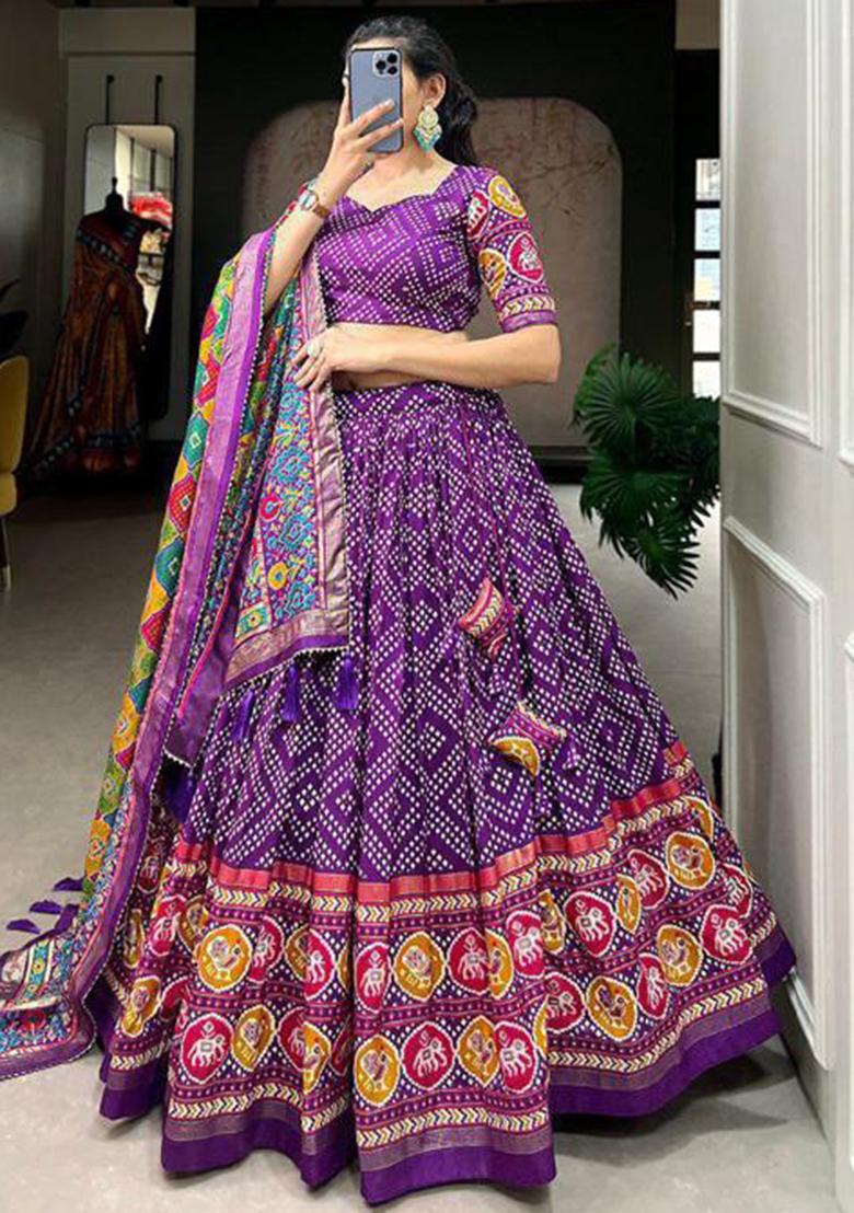 Multicolor Embroidered Silk Lehenga Set