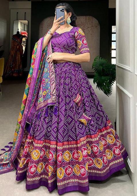 Multicolor Embroidered Silk Lehenga Set