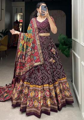 Multicolor Embroidered Silk Lehenga Set