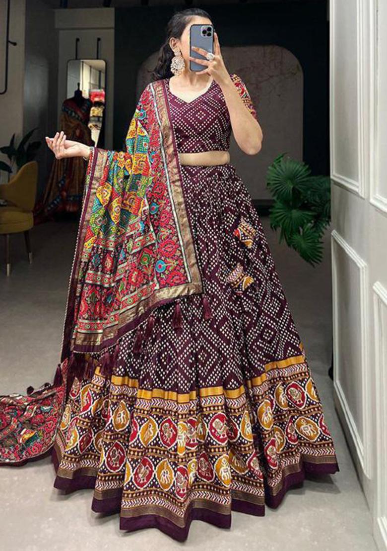 Multicolor Embroidered Silk Lehenga Set