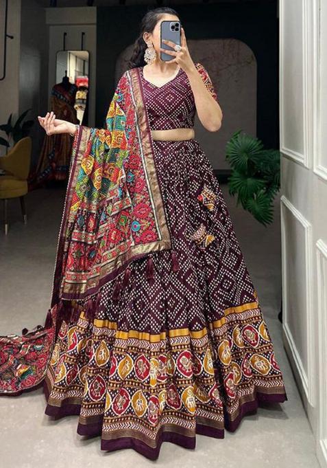 Multicolor Embroidered Silk Lehenga Set