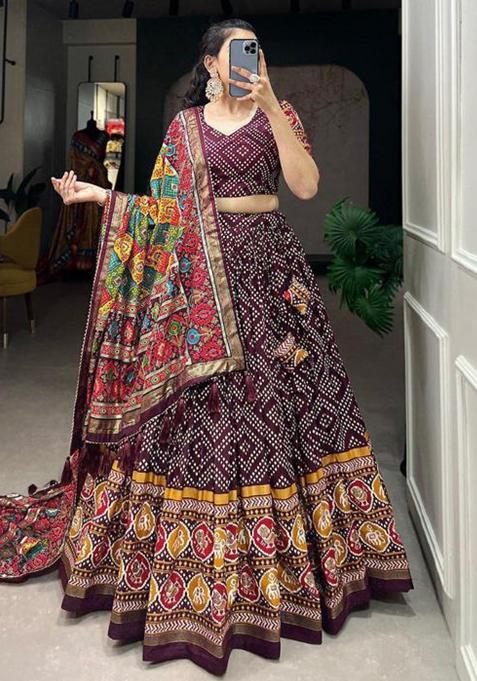 Multicolor Embroidered Silk Lehenga Set