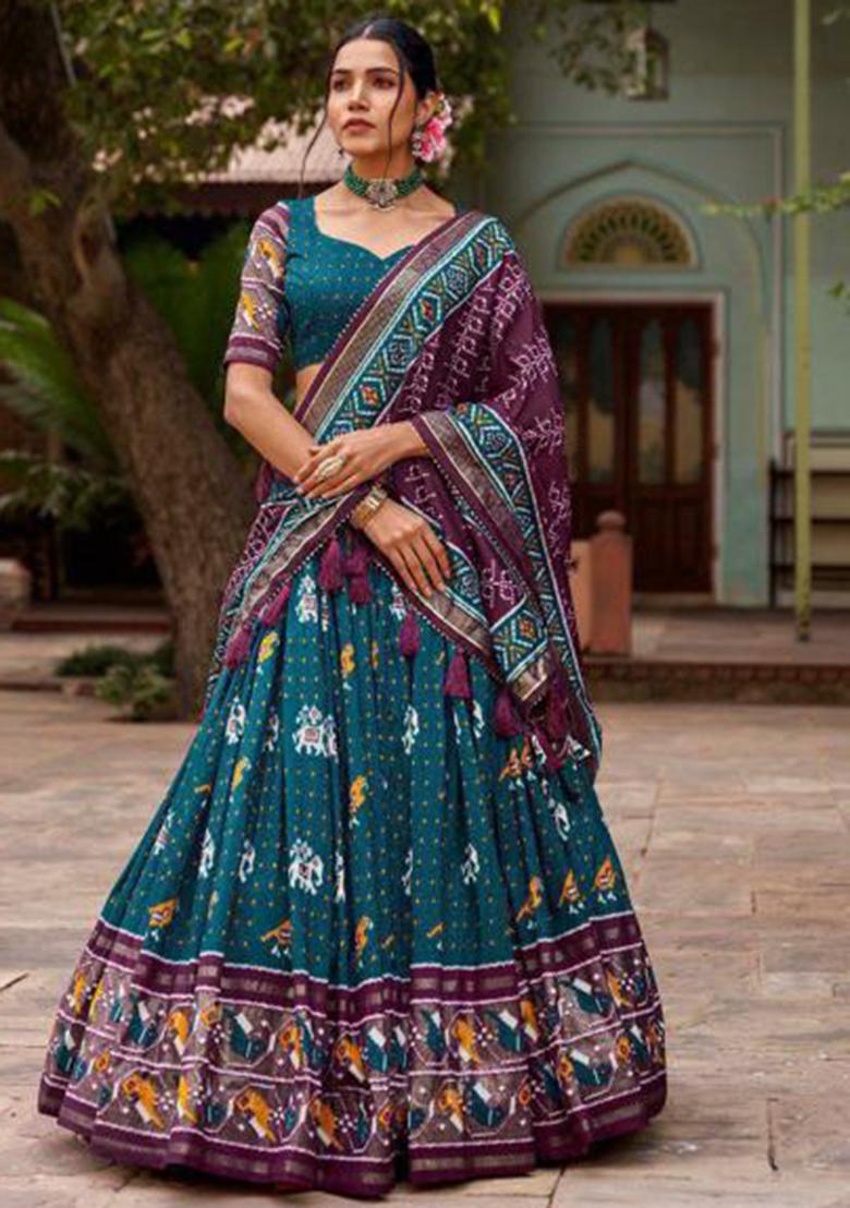 Multicolor Embroidered Silk Lehenga Set
