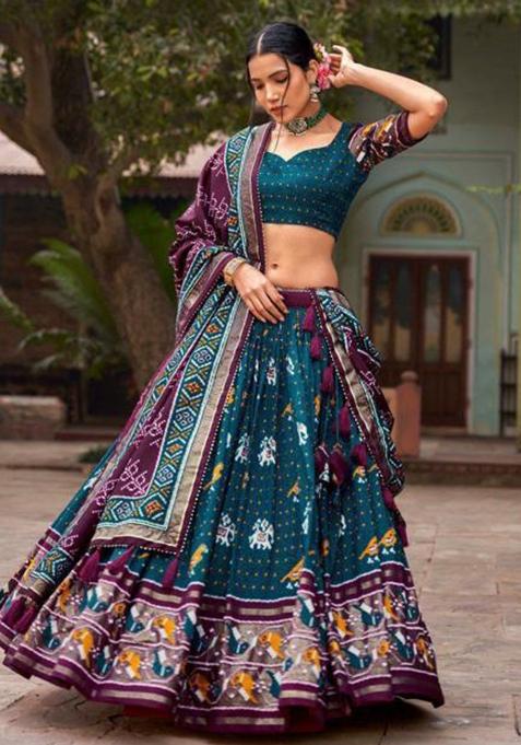 Multicolor Embroidered Silk Lehenga Set