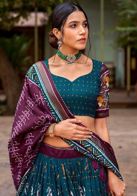 Multicolor Embroidered Silk Lehenga Set