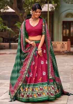 Multicolor Embroidered Silk Lehenga Set