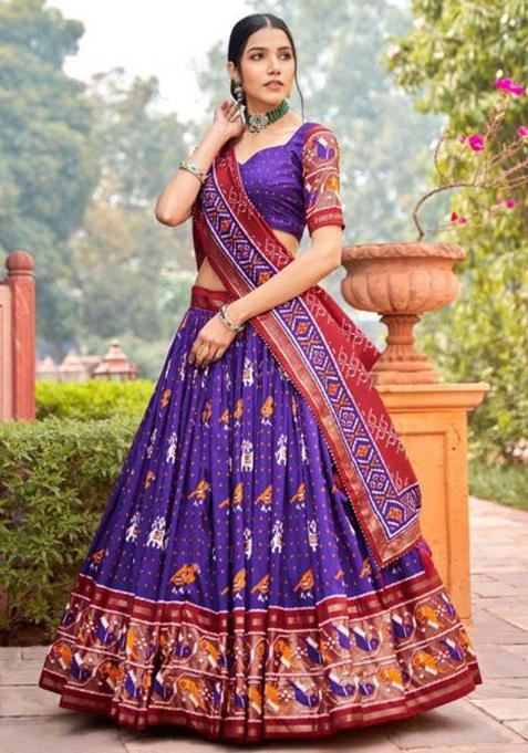 Multicolor Embroidered Silk Lehenga Set